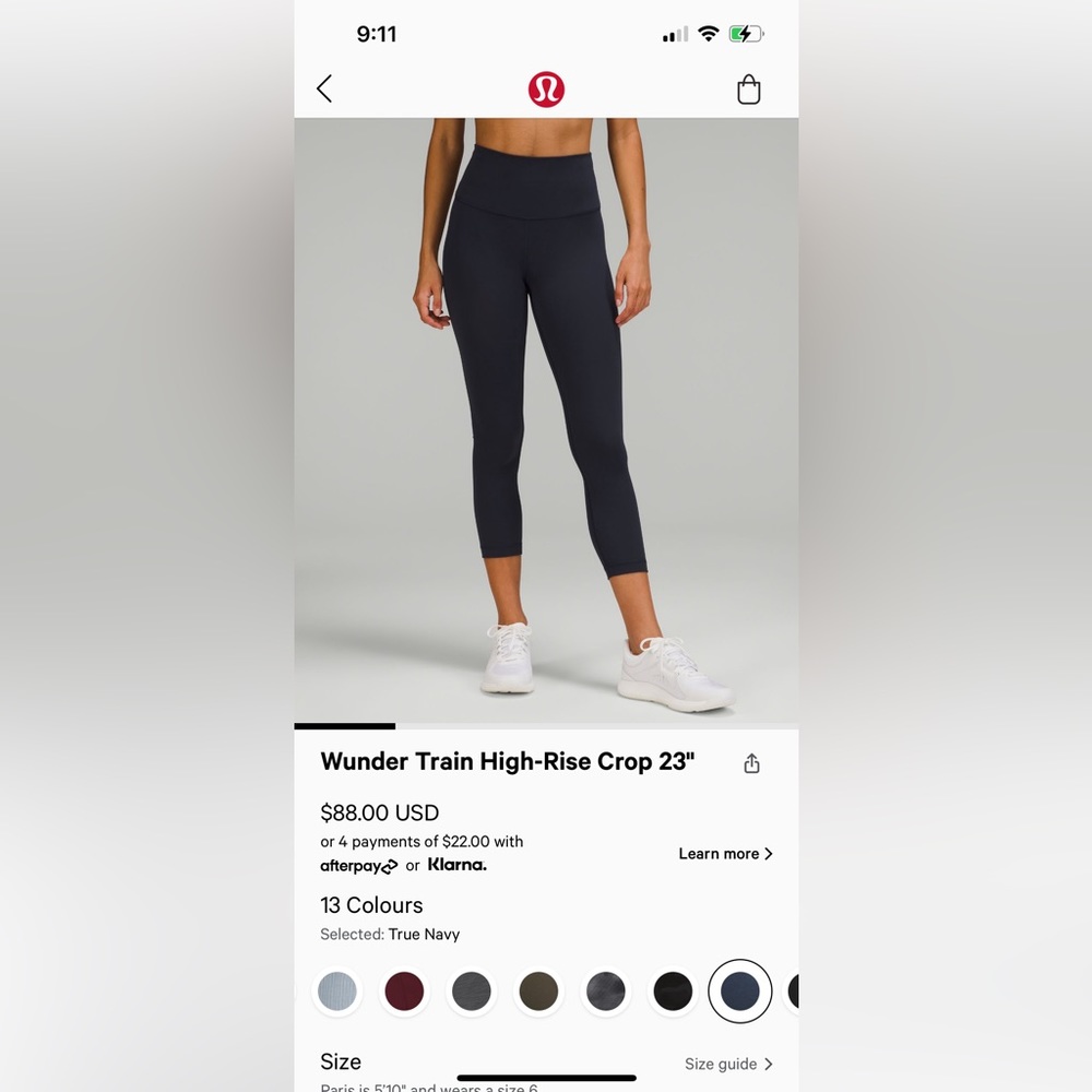 NWT Size 14 lululemon Wunder Train High-Rise Crop Leggings 23” True Navy